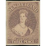 New Zealand1862-64 Watermark Large StarImperforate3d. brown-lilac with large margins, unused with