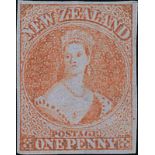 New Zealand1855-58 Blue Paper, No Watermark, Imperforate1d. red, small to good margins, unused