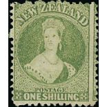 New Zealand1864-71 Watermark Large Star, Perf. 12½ at Auckland1/- yellow-green, unused with large