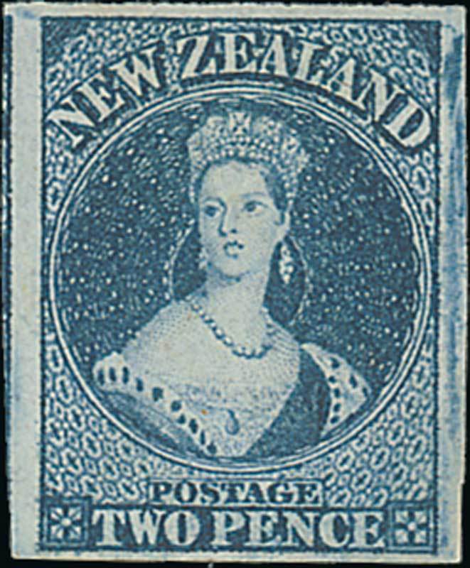 New Zealand1862-64 Watermark Large StarImperforate2d. deep blue with good to very large margins,