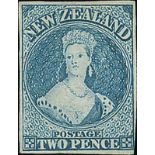 New Zealand1863 (early) Thick Soft White Paper, No Watermark, Imperforate2d. dull deep blue with
