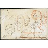 (x) New ZealandNew Plymouth and LocalitiesTransit Mail1850 (1 Oct.) envelope from England to a