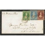 (x) New ZealandNew Plymouth and Localities1864 (9 June) mourning envelope "via Marseilles" to