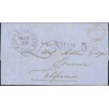 (x) New ZealandLarge Numeral HandstampsRed Numerals for Postage PaidBritish Numeral "2"1855 (3 Jan.)