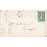 (x) New ZealandNew Plymouth and LocalitiesIncoming Mail1865 (12 June) envelope from Nelson to "