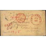 (x) New ZealandNew Plymouth and LocalitiesIncoming Mail1868 (28 June) orange envelope (complete with