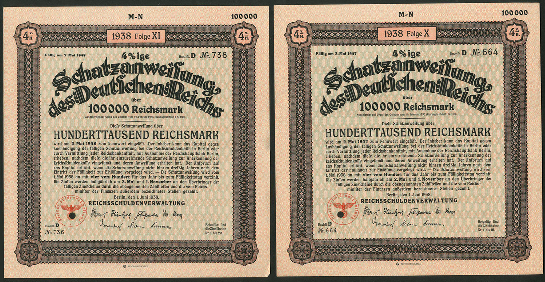 Schatzanweisung des Deutschen Reichs 1938 / Nazi-Treasury Bill 1938, a group of 199 x 4½% - Image 3 of 6