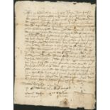 A Very Early Obligation Bond of 1599, manuscript document written in English for a Loan of £10,