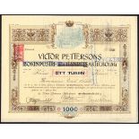 (x) Sweden: Victor Pettersons Bokindustri, 1,000 krona share, Stockholm 1901, no.450, beautiful