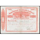 Birkenhead Tramways Company, 6% preference shares of £10, 18[81], no.677, lovely vignette of the