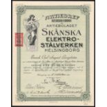 Sweden: Skånska Elektro-Stålverken, 10 shares of 100 kroner, Helsingborg 1917, no.3751-3760,