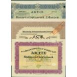 Mixed lot of 10 examples each of these 10 shares: Zuckerraffinerie Halle 1928; Eisenacher Ziegelei-