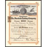 Sweden: Swedish Trading Company, 100 kroner share, Stockholm 1915, no.19926, series C, globe in