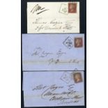 Great BritainPostal History1856, three entire letters, ex the same correspondence, franked 1d. and