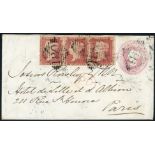 Great BritainPenny Pink Envelopes1861 1d. envelope to Paris, additionally franked 1856-58 1d. KA-