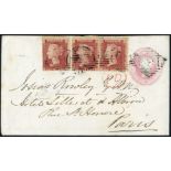 Great BritainPenny Pink Envelopes1861 (29 March) 1d. envelope to Paris, additionally franked 1856-58