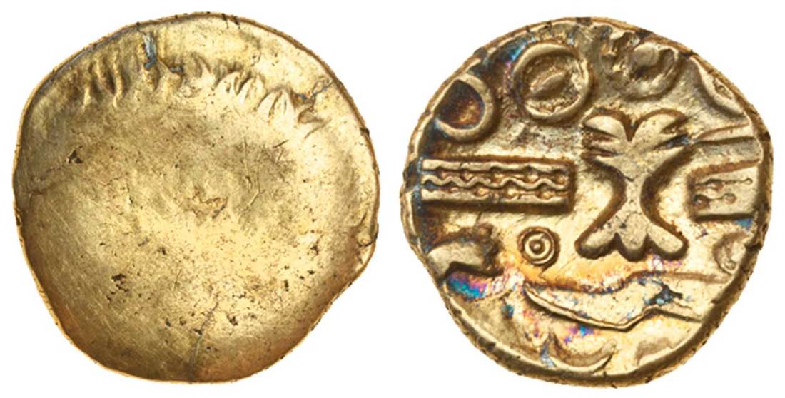 Celtic, Cantii, uninscribed coinage, (c.50-20 BC), gold Quarter Stater, 1.33g, 'Treelike Trophy'