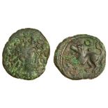 Celtic, Cantii, uninscribed coinage, (c.50-20 BC), bronze Unit, 2.45g, 'Curly Lion' type, head