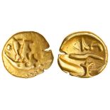 Celtic, Gallo-Belgic, imported coinage, (c.60-80 BC), gold Quarter Stater, 1.43g, 'Boat Tree'