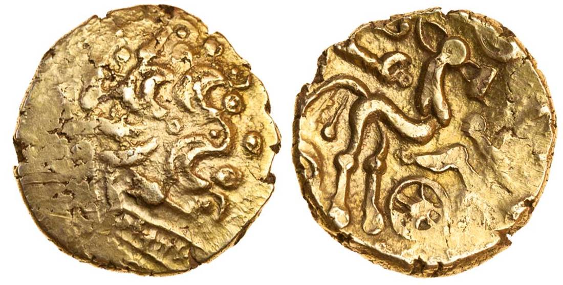 Celtic, Atrebates and Regni, uninscribed coinage, (c.60-20 BC), gold Stater, 5.39g, 'Selsey Rings'