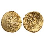 Celtic, Atrebates and Regni, uninscribed coinage, (c.60-20 BC), gold Stater, 5.39g, 'Selsey Rings'