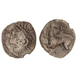 Celtic, Cantii, Sam, (c.1-10 AD?), silver Unit, 1.15g, 'Griffin' type, laureate head right, sa