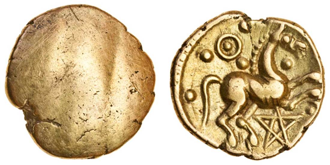 Celtic, Cantii, Dubnovellaunus, (c.25 BC-AD 5), gold Quarter Stater, 1.32g, 'Pentagram' type,
