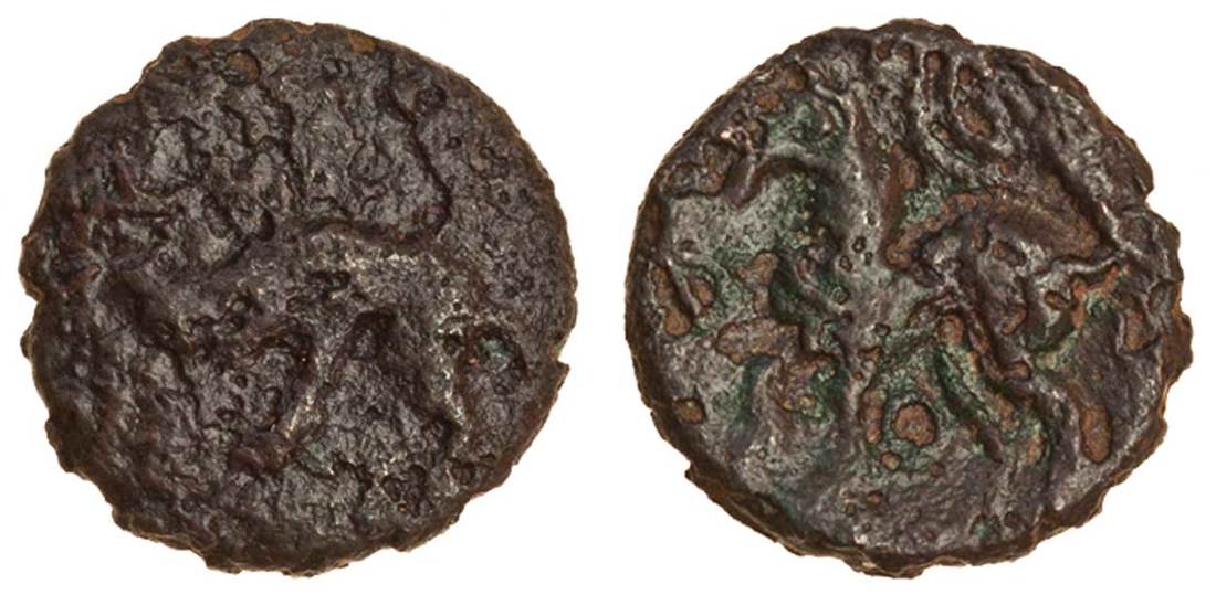 Celtic, Cantii, uninscribed coinage, (c.50-20 BC), bronze Unit, 1.45g, 'Sandwich Five Tails' type,