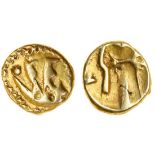 Celtic, Gallo-Belgic, imported coinage, (c.60-80 BC), gold Quarter Stater, 1.47g, 'Boat Tree'