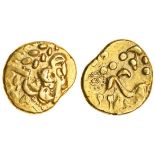 Celtic, Sills Cf insular coinage, (c.80-50 BC), gold Stater, 6.46g, degraded profile of Apollo