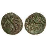 Celtic, Cantii, Dubnovellaunus, (c.25 BC-AD 5), bronze Unit, 1.81g, 'Dreadlocks' type, bust left