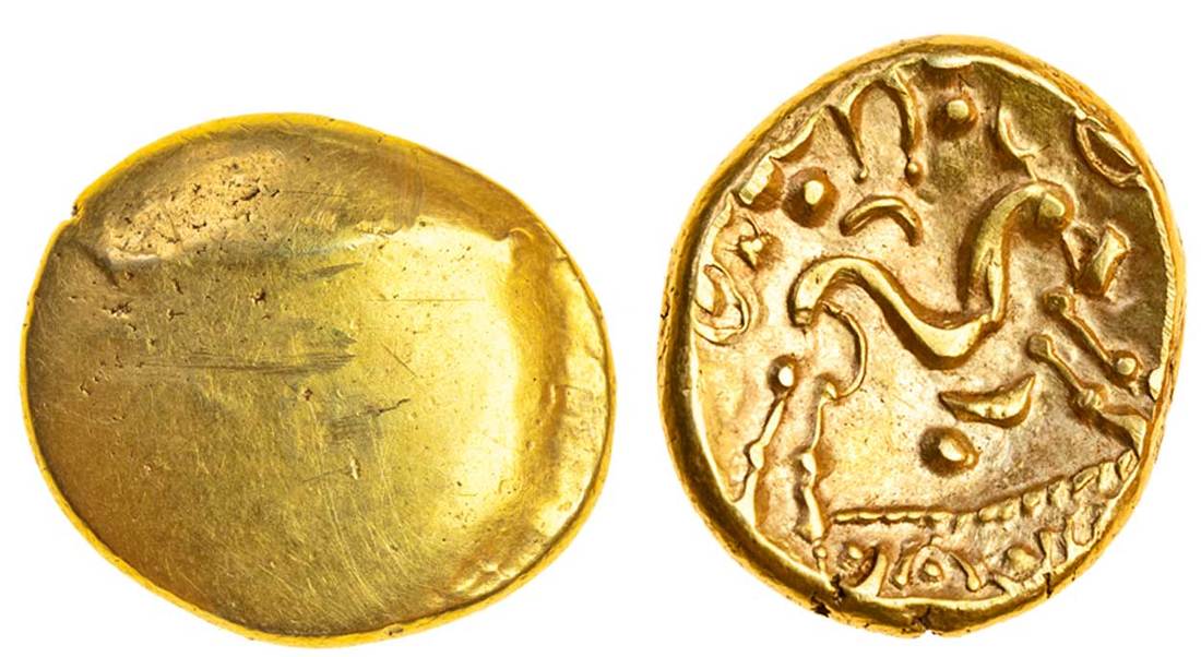 Celtic, Gallo-Belgic, imported coinage, (c.60-20 BC), gold Stater, 6.15g, 'Gallic War Uniface' type,