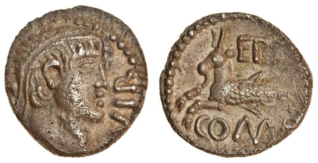 Celtic, Cantii, Eppillus and Verica, (c.10-20 AD), silver Unit, 1.31g, 'Capricorn' type, bust right,