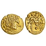 Celtic, Gallo-Belgic, imported coinage, (early 1st century BC-60 BC), gold Stater, 6.35g, 'Biface'