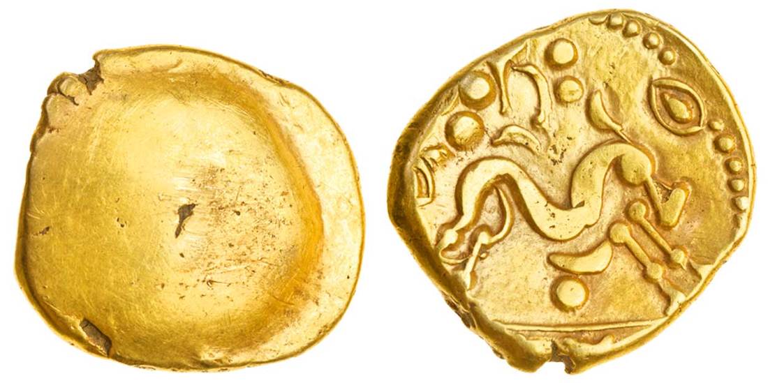 Celtic, Gallo-Belgic, imported coinage, (c.60-20 BC), gold Stater, 6.15g, 'Gallic War Uniface' type,