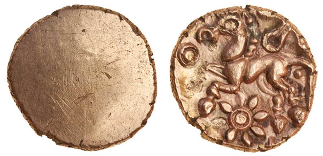 Celtic, Cantii, uninscribed coinage, (c.50-20 BC), gold Quarter Stater, 1.30g, 'Yoke Sunflower'