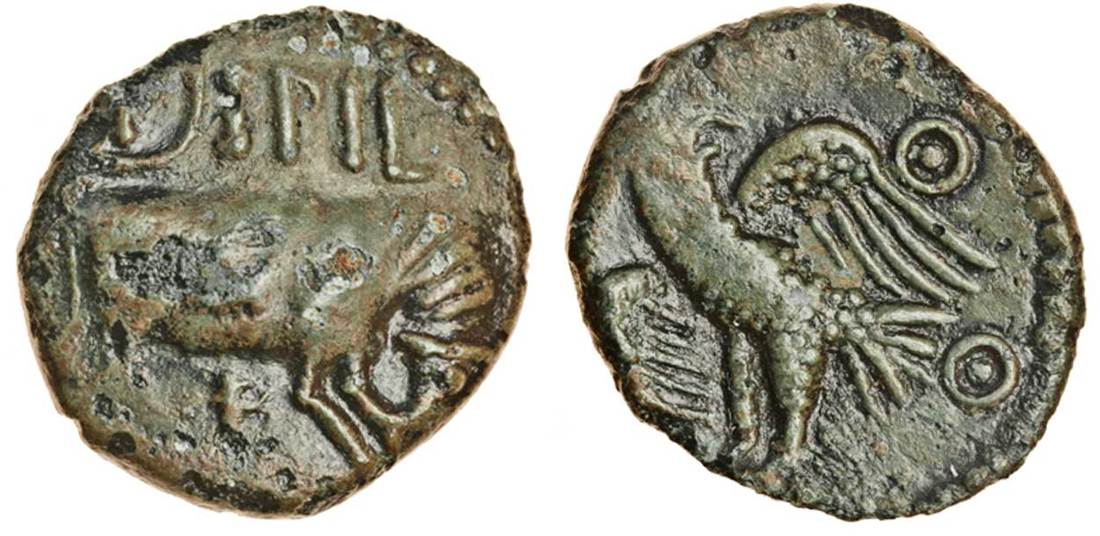 Celtic, Cantii, Eppillus, (c.1-15 AD), bronze Unit, 2.23g, 'Bull and Eagle' type, bull butting