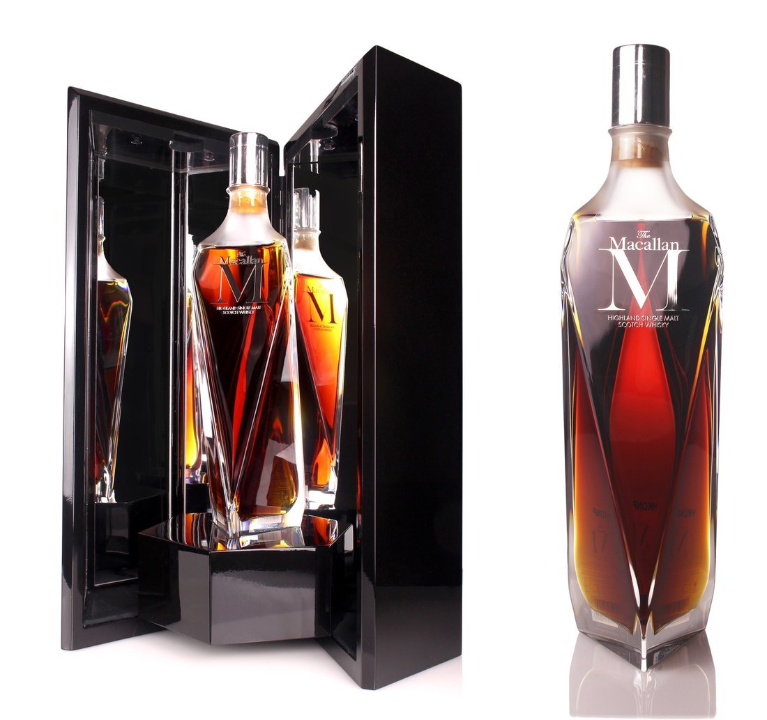 Macallan M Decanter Limited edition by Lalique crystal decanter and stopper.Bottled in 2013 at 89