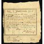 American Revolution; Bucks County, PA history. Printed Revolutionary War Bond, receipt No. 48 from