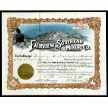 Fairview Southend Mining Company (AZ), $1 shares, 1909, No. 538, brown frame, blue sky, Indian and