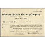 Western Dakota Railway Co. (ND), $100 shares, 19[06], #13, signed by Howard Elliott as President,