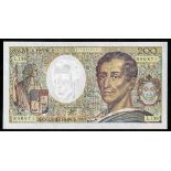 France. Banque de France. Pair. 200 Francs. 1992. P-155e Charles, Baron de Montesquieu at right,