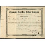 Clearwater Short Line Railway Company (MT), $100 shares, [1909], #21, ornate border, black, hole