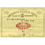 State of Tennessee, 1862, $1000 bond, Cr.62B, with a Redemption date of April 1, 1867, #665, round