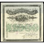 New Bedford Railroad Company, (MA). $1000 First Mortgage Bond, 7% interest, 1876, No. 145,