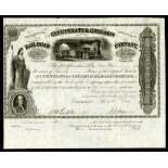 Cincinnati & Chicago Railroad Company (IN), $50 shares, 1857, No. 4111, train passing under arched