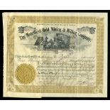 Matchless Gold Mining and Milling Company, (CO). 1897, No. 65, 5,000 shares, gold frame and seal,