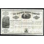 Rapidian Mining Company, (VA) $5 shares, 1854, miner with pick axe, miner climbs tall ladder