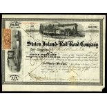 Staten Island Rail-Road Company (NY), $50 shares, 1864, No. 336, issued to and signed twice by Jacob