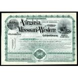 Virginia, Missouri, and Western Rail Road Company, (TN) 50 shares, 1890, No. 21120, green frame,